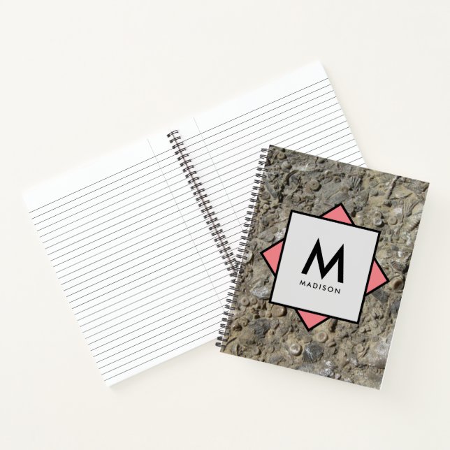 Limestone Fossils with Your Name and Monogram on Notebook (Inside)