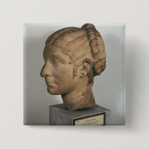 Limestone head of a Woman 15 Cm Square Badge