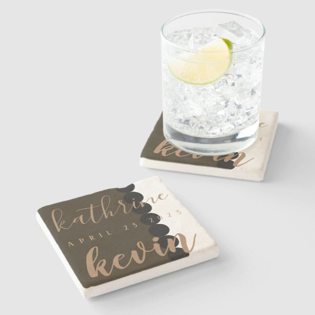 Limestone Wedding Date Keepsake Coaster (Side)
