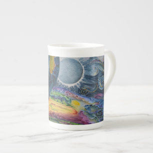 Limited Edition Porcelain Cup, watercolor "ICBlue" Bone China Mug