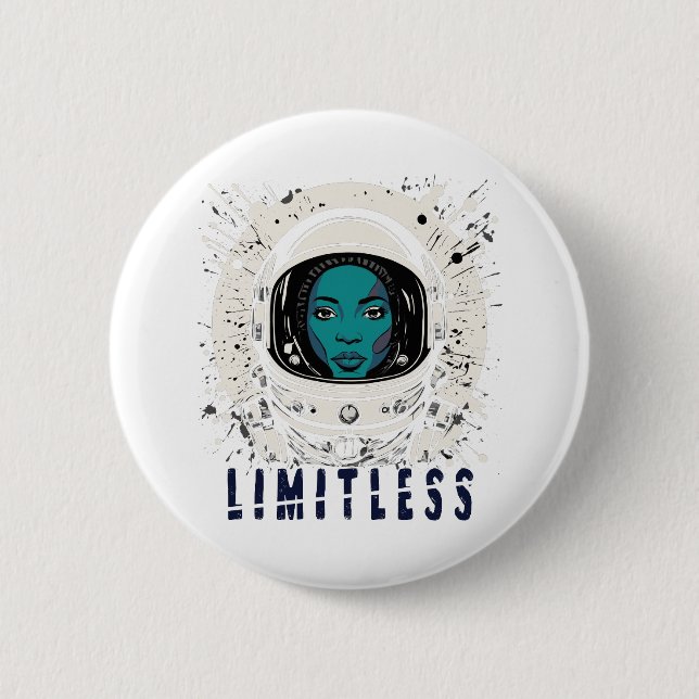 Limitless Space Girl – Futuristic Cosmic Button (Front)