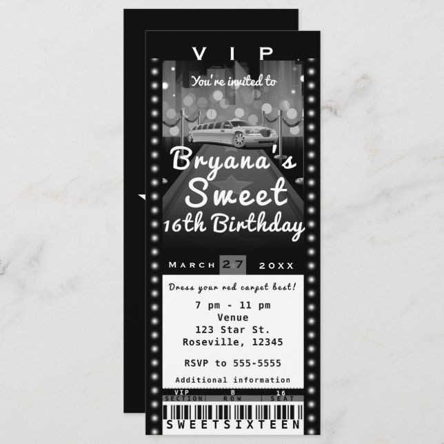 Limo in City Black & White Party Ticket Invitation (Front/Back)