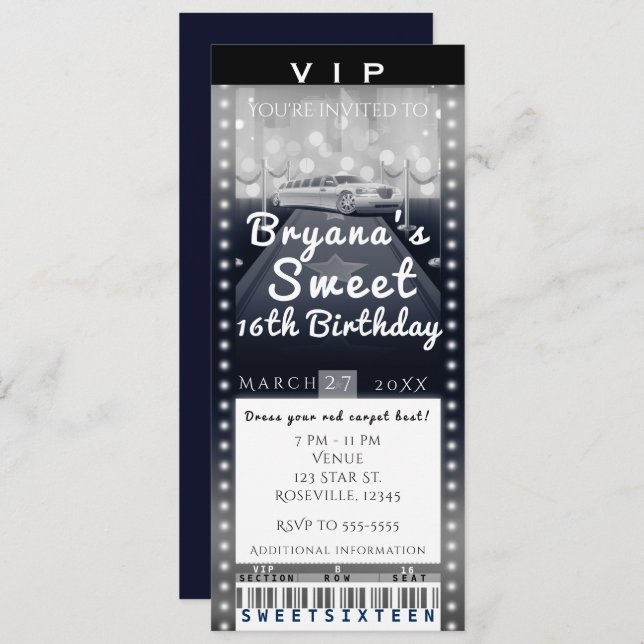 Limo in the City Night VIP Party Ticket Invitation (Front/Back)