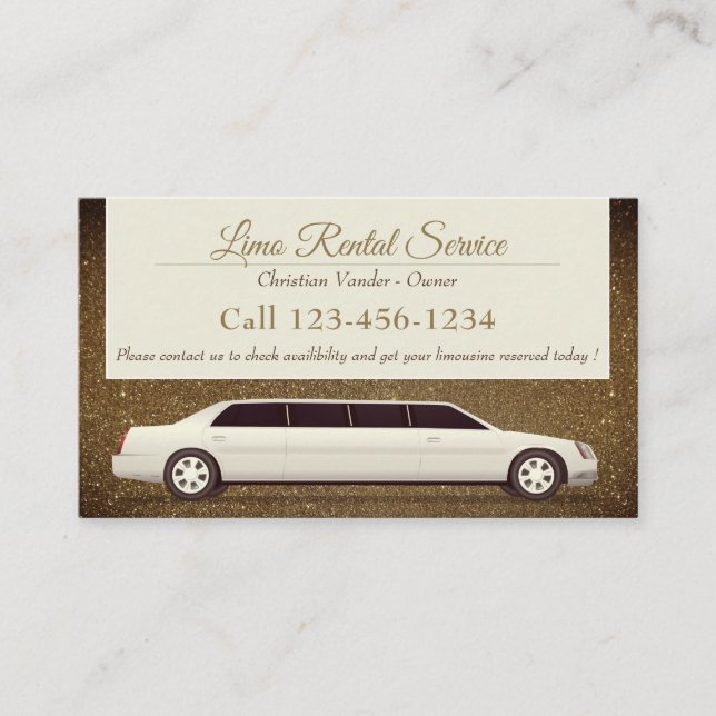 Limo Rental And Driver Service | Luxury Glitter Business Card (Front)
