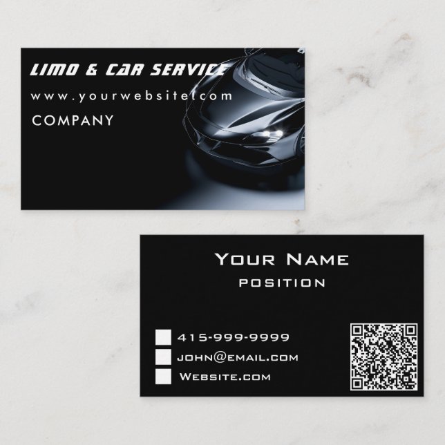 Limo & Taxi Service Elegant Dark Limousine  Business Card (Front/Back)