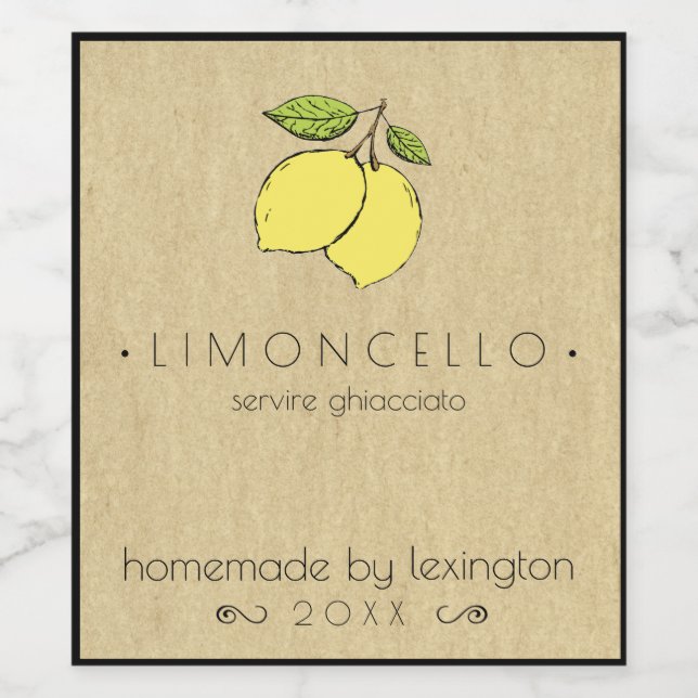 Limoncello Bottle Label With Drawing Of Lemons | (Single Label)