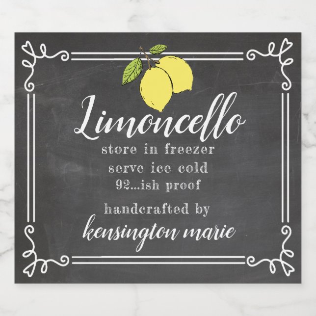 Limoncello Chalk Look Liquor Bottle Label | (Single Label)