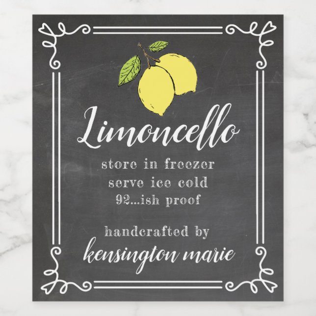 Limoncello Chalk Look Tall Bottle Label | Homemade (Single Label)