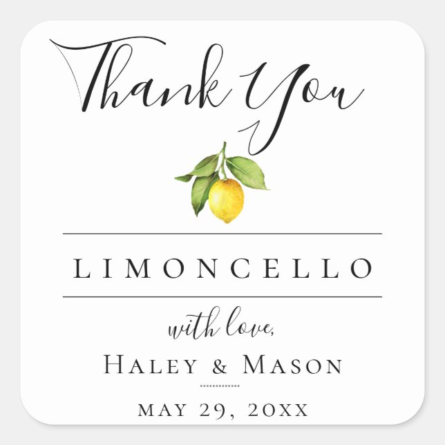 Limoncello Favour Thank You Square Sticker (Front)