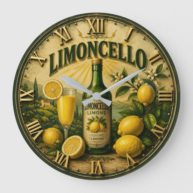 Limoncello Italian Lemon Kitchen Mediterranean Bar Large Clock (Front)