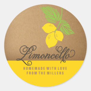 Limoncello Label, 3 inch round lemon sticker