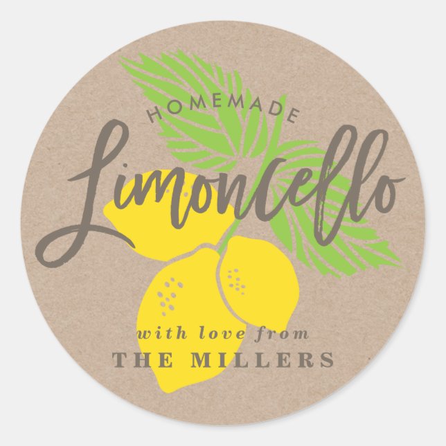 Limoncello Label, lemon illustration Classic Round Sticker (Front)