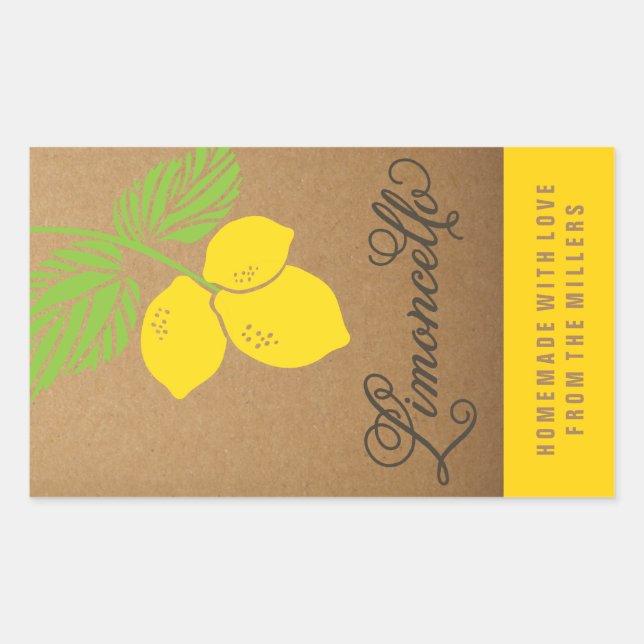 Limoncello Label, small rectangle lemon sticker (Front)