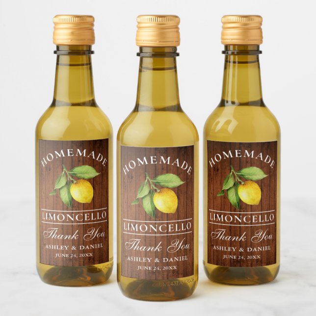 Limoncello Lemon Wood Thanks Mini Bottle Labels (Bottles)