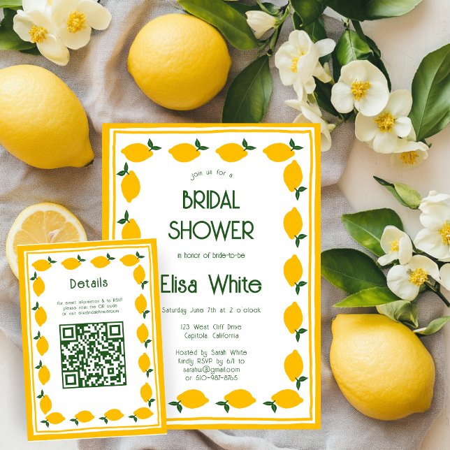 Limoncello Lemonade CUSTOM QR Bridal Shower  Enclosure Card (Limoncello Lemons CUSTOM QR Code Bridal Shower Enclosure Card
)