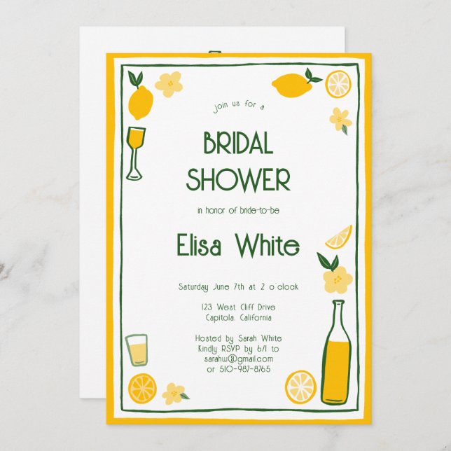 Limoncello Lemonade CUSTOM QR Bridal Shower  Invitation (Front/Back)