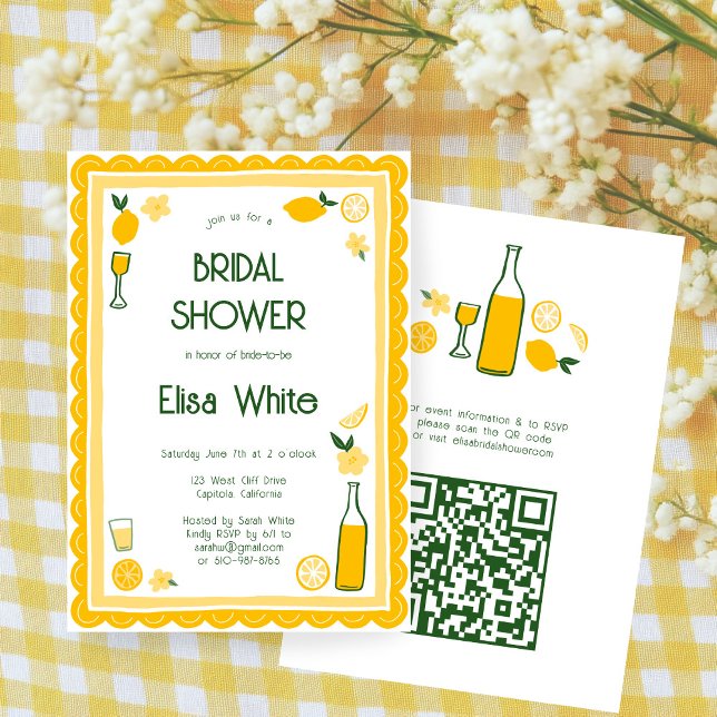 Limoncello Lemonade CUSTOM QR Bridal Shower  Invitation (Limoncello Lemonade Lemons CUSTOM QR Code Cute Bridal Shower Invitation
)