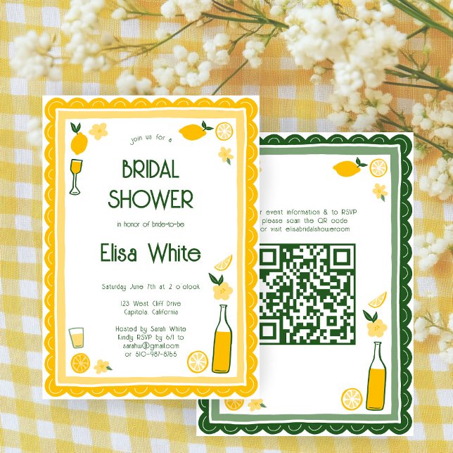Limoncello Lemonade CUSTOM QR Bridal Shower  Invitation (Limoncello Lemonade Lemons CUSTOM QR Code Cute Bridal Shower Invitation
)
