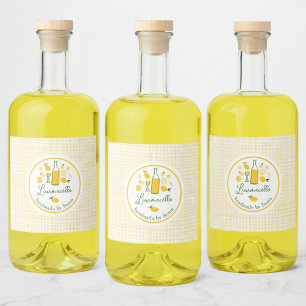 Limoncello Lemonade Lemon Gingham Handmade CUSTOM  Liquor Bottle Label