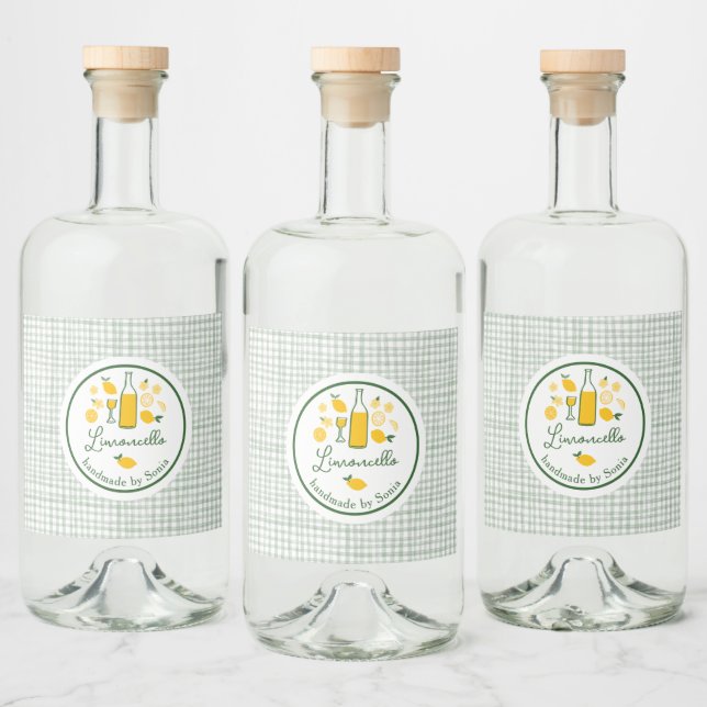 Limoncello Lemonade Lemon Gingham Handmade CUSTOM  Liquor Bottle Label (Bottles)