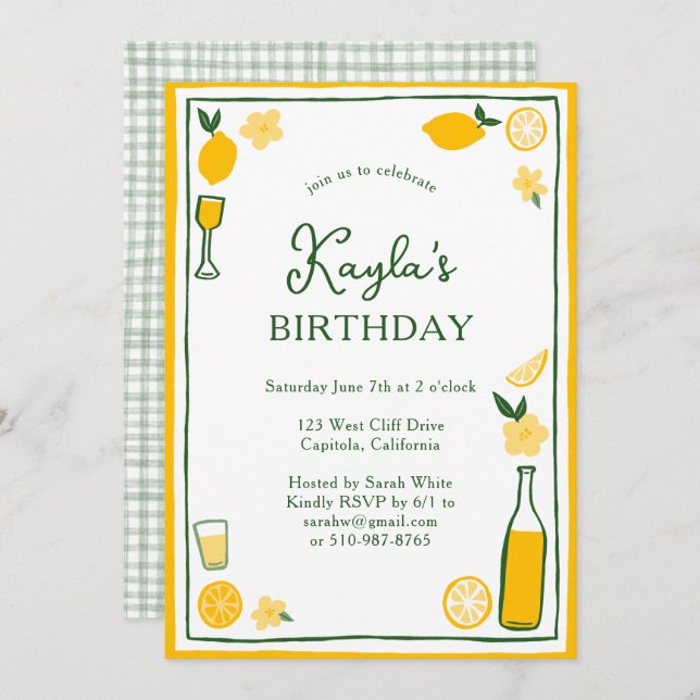 Limoncello Lemonade Lemons CUSTOM BIRTHDAY PARTY  Invitation (Front/Back)