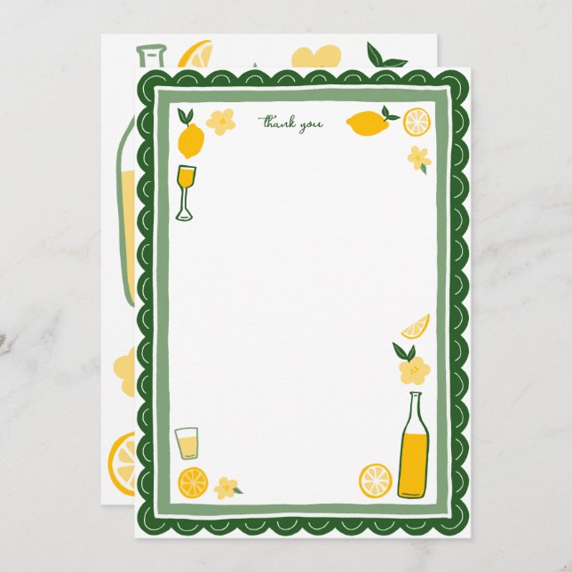 Limoncello Lemonade Lemons CUSTOM Birthday  Thank You Card (Front/Back)