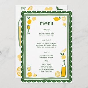 Limoncello Lemonade Lemons CUSTOM Bridal Shower  Menu