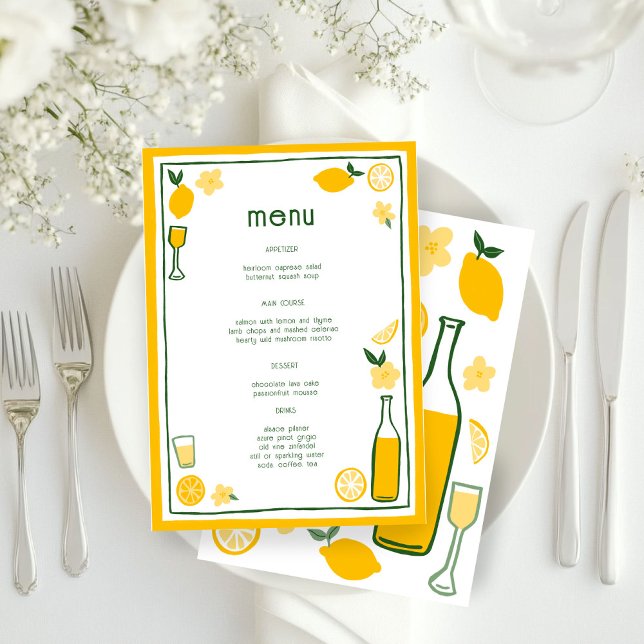 Limoncello Lemonade Lemons CUSTOM Bridal Shower  Menu (Limoncello Lemonade Lemons CUSTOM Bridal Shower Wedding Birthday Party Menu
)