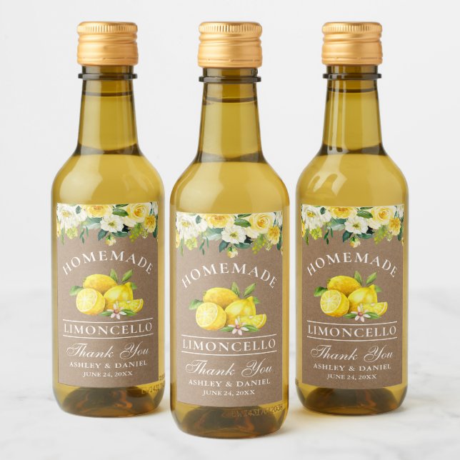 Limoncello Lemons Floral Kraft Mini Bottle Labels (Bottles)