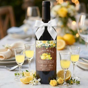 Limoncello Lemons Floral Wood Bottle Labels