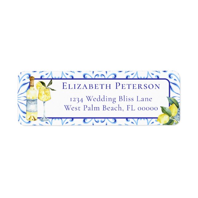 Limoncello Lemons Italian Cocktail Return Address Label (Front)