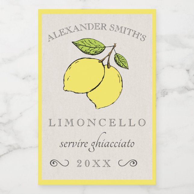 Limoncello Lemons Small Liqueur Label | (Single Label)