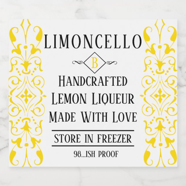Limoncello Liqueur Fancy Wedding Guest Favour Liquor Bottle Label (Single Label)