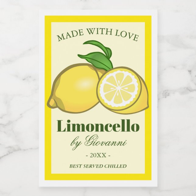 Limoncello Liqueur | Limoncino Lemons Food Label (Single Label)
