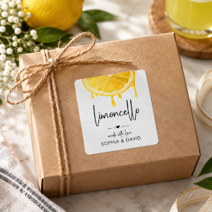Limoncello Watercolor Lemon Homemade Liqueur Square Sticker