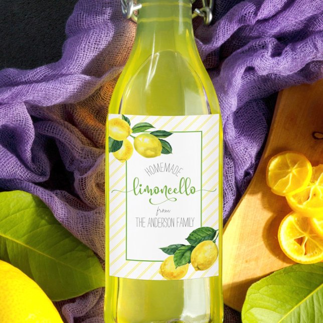 Limoncello watercolor lemons custom script name wine label (Creator Uploaded)