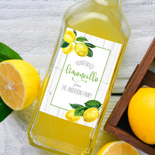 Limoncello watercolor lemons rustic script name wine label