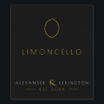 Limoncello Wedding Guest Favour Bottle Label |<br><div class="desc">Give the gift of homemade Limoncello. An abstract lemon outline on a black background. Personalised with the bride and groom's names and wedding year. Customise the modern font and text. Use the smaller waterproof and scratch resistant label for mini-bottles. A chic and trendy look, for an elegant wedding guest favour....</div>