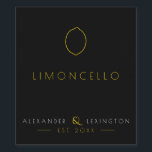 Limoncello Wedding Guest Favour Bottle Label |<br><div class="desc">Give the gift of homemade Limoncello. An abstract lemon outline on a black background. Personalised with the bride and groom's names and wedding year. Customise the modern font and text. Use the smaller waterproof and scratch resistant label for mini-bottles. A chic and trendy look, for an elegant wedding guest favour....</div>