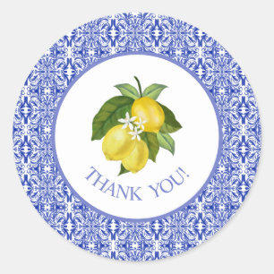 Limone I Italian Lemon & Blue Tile Thank You Classic Round Sticker