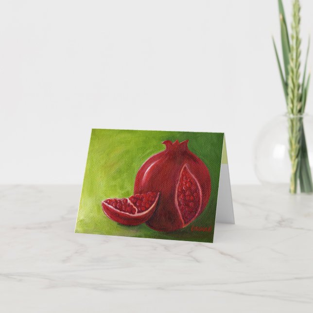 Limor's Pomegranate on Green Note Card (Front)