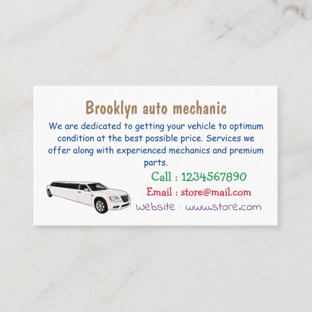 Limousine cartoon illustration business card (Front)
