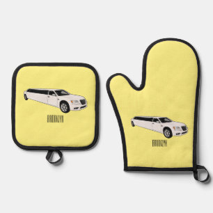 Limousine cartoon illustration oven mitt & pot holder set