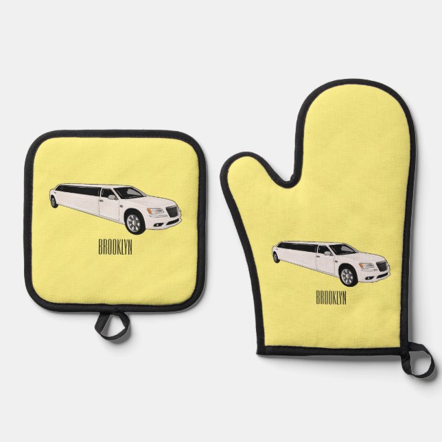 Limousine cartoon illustration oven mitt & pot holder set (Front)