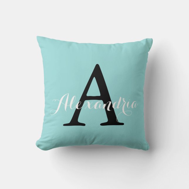 Limpet Shell Aqua Blue Green Solid Colour Monogram Cushion (Front)