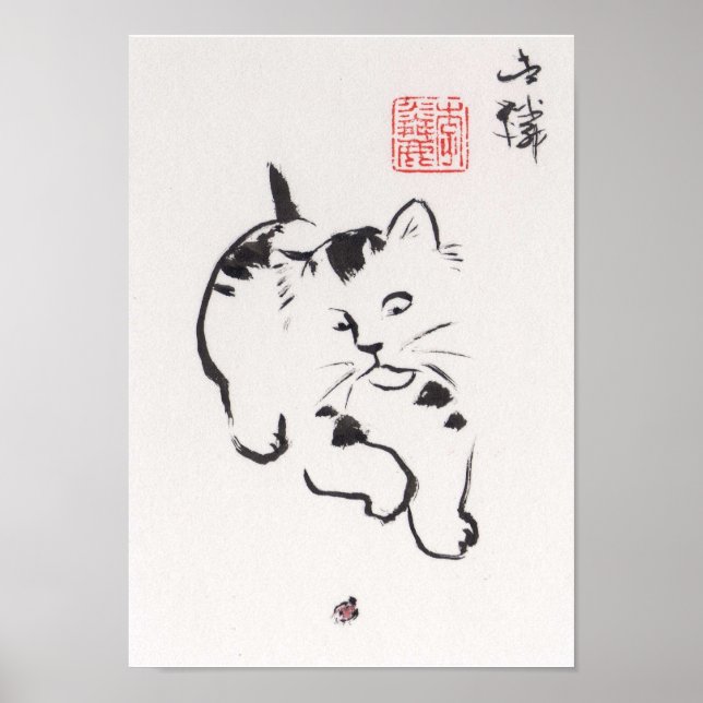 Lin Li's Art Print: Cat and Ladybug Poster (Front)
