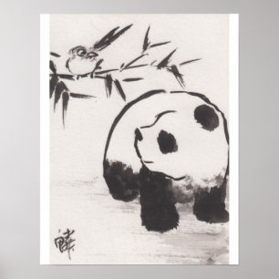 Lin Li's Art Print Panda and Bird 13090105