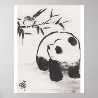 Lin Li's Art Print Panda and Bird 13090105