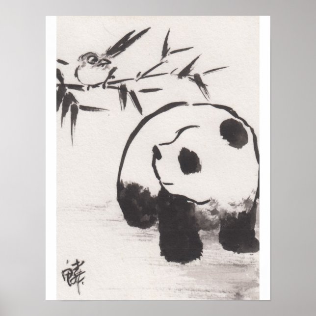Lin Li's Art Print Panda and Bird 13090105 (Front)