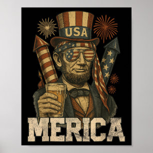 Lincoln 4th Of July Merica Abe Boys Men Women Amer Poster